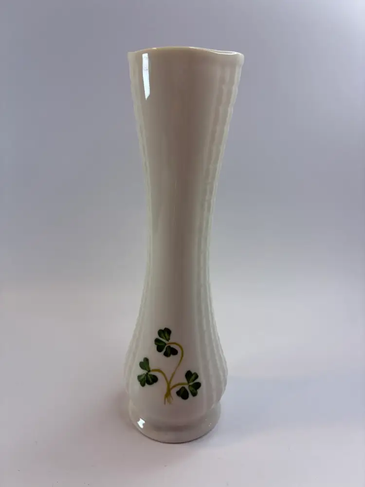 Beleek Donegal Parian China Ivory with Shamrock Vase Millenium 2000 6.5”
