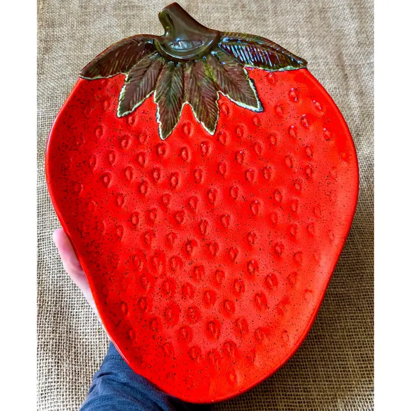 Vintage Handmade Red Strawberry Plate Dish Whimsical Rockabilly Cottagecore Fun