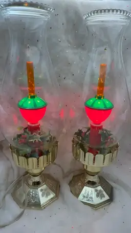 Vintage Pair Christmas Hurricane Bubble Lamps