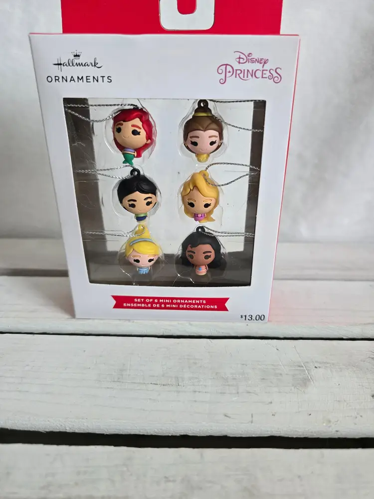 Hallmark Disney Princess 6 Mini Ornaments / Ariel Mulan Cinderella Moana NEW