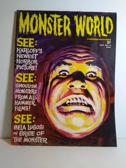 Monster World Magazine Oct 1965 #8 Karloff Lugosi Hammer Films Warren Horror