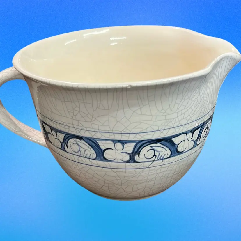 This is a vintage batter bowl in the style of Dedham Pottery. Signed And Dated