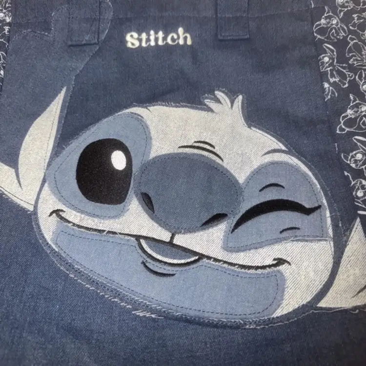 Disney Lilo and Stitch Denim Winking Stitch Tote Bag, 17” x 15”