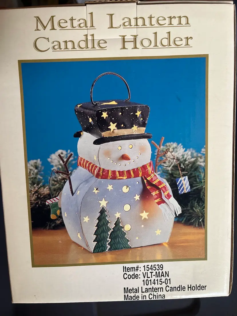 #55 Adorable Metal Snowman Lantern style Votive Holder Christmas Holiday Stars