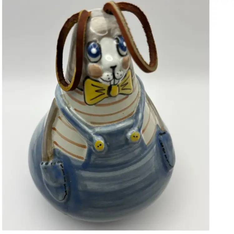 Louisville Stoneware Pottery Bunny Rabbit Bell Bowl Covered Dish Leather Ears