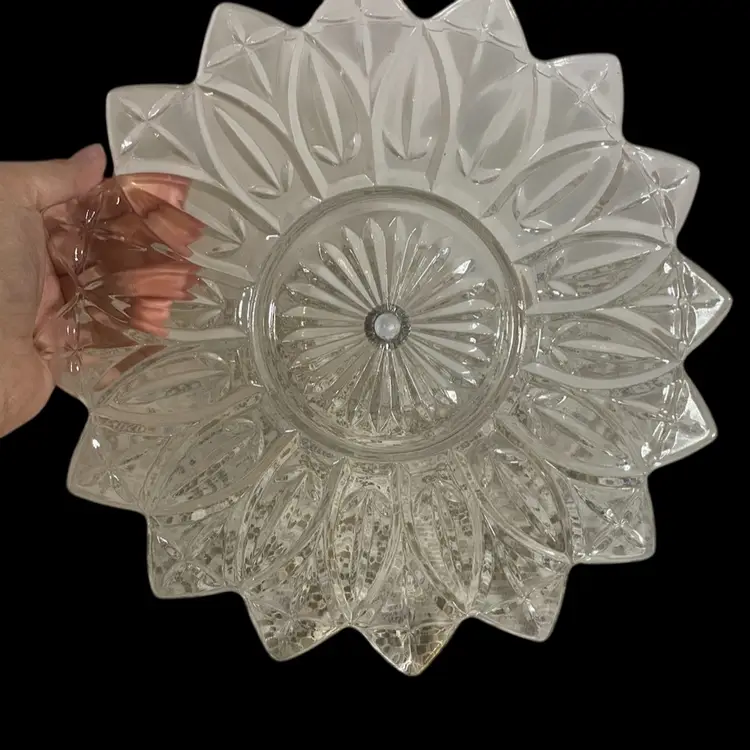 Glass Serving Tray Floral Design With Chrome Handle. 11x8.5”