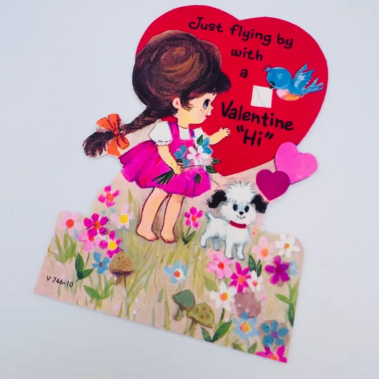 Bluebird And Puppy Vintage Valentine