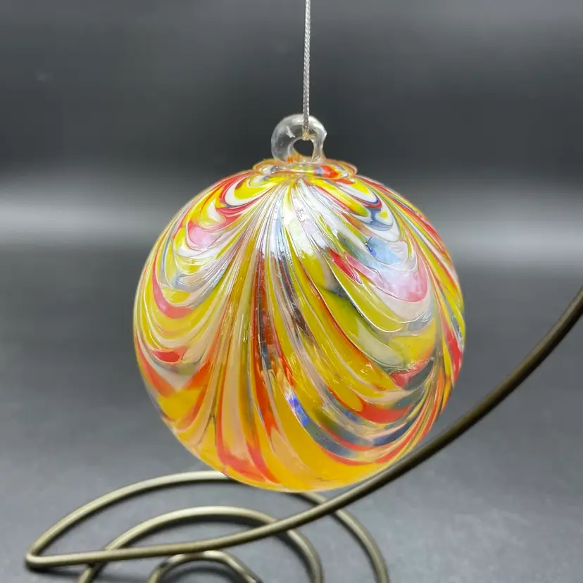 Rossi Glass Rainbow Colored Witches Ball Hand Blown Ornament Niagara Falls