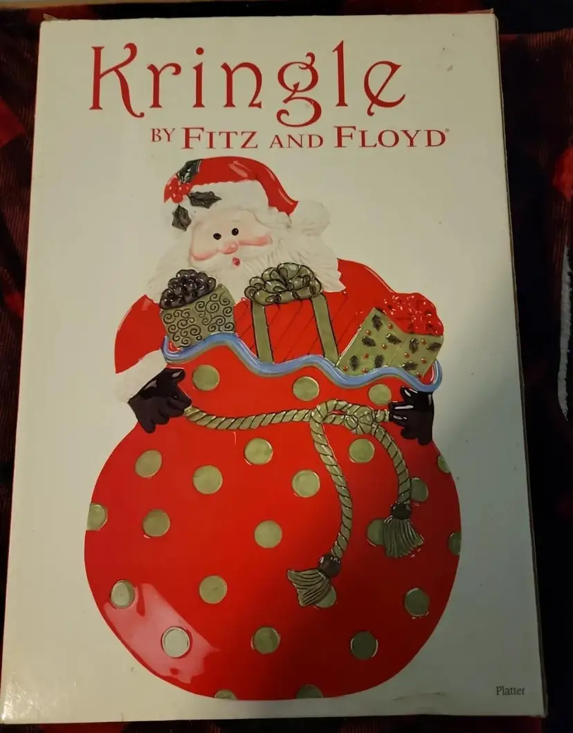 NIB VINTAGE KRINGLE BY FITZ AND FLOYD LARGE SANTA CHRISTMAS 17" SERVING PLATTER