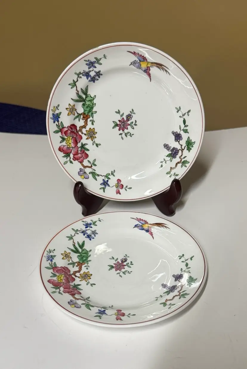 CUNARD Steamship Co Tuscan China Rare Birds of Paradise Souvenir Bread Plates-2