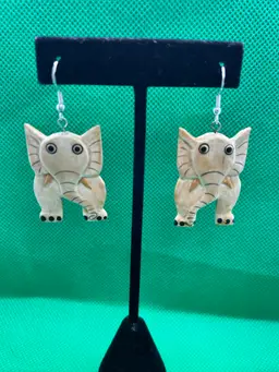 Lacquered Hand Painted Balsa Wood Elephant Earrings