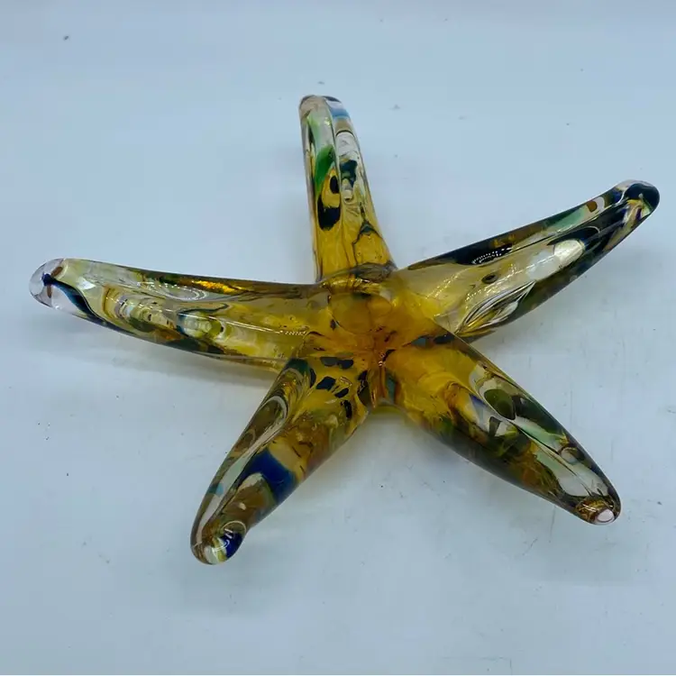 #0022 A hand-blown art glass starfish with swirling colours, Heart On Base and signature Spirit Fire Tofino Canada