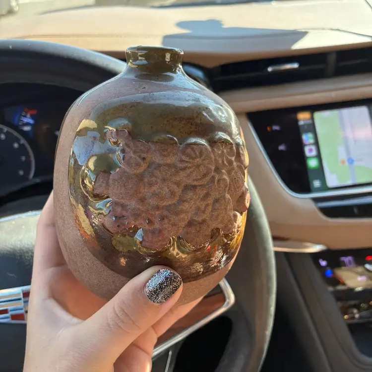 Signed Pottery Vase Matte And Glossy Green Glaze 5" tall