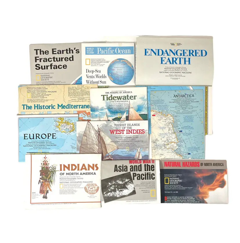 National Geographic Map Collection Lot Vintage 11 Europe West Indies Tide Water