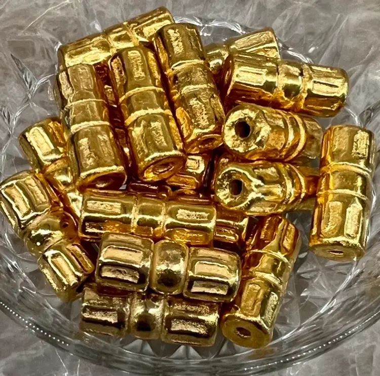 Mykonos Greek Ceramic Ornate Ribbed Tube 24K GOLD Plated 5Pcs 30mm x 12mm DIY