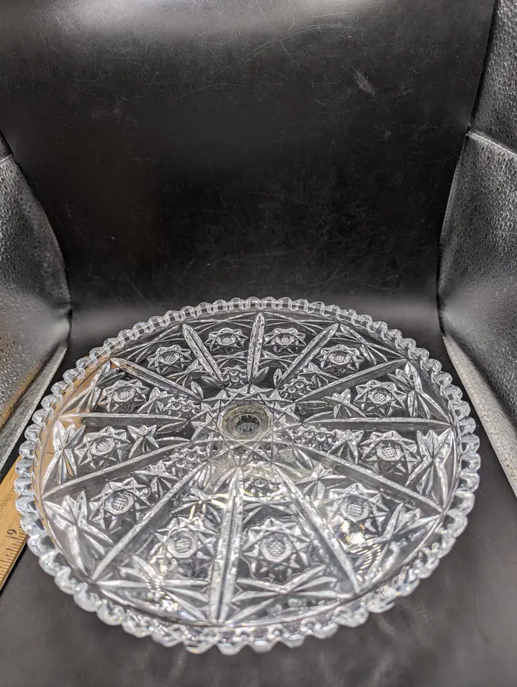 Italian Crystal Glass Cake Stand On Pedestal  8 1/2”