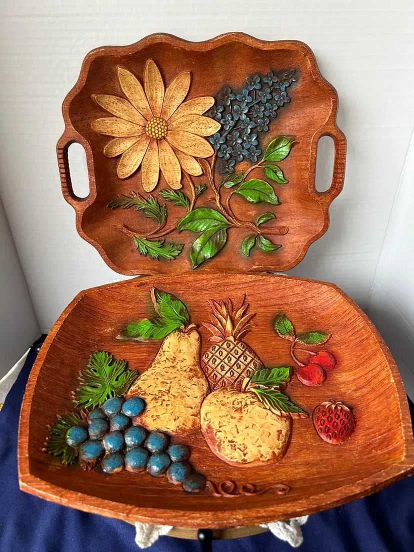 🎨COLORASTIC🎨 2 Vintage Multi-Products Inc. Faux Wood Trays From 1940s-50s Made In USA
