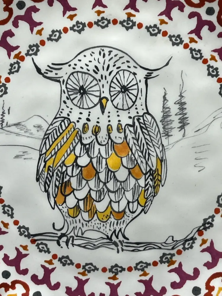 Anthropologie Owl Plate Tula Earthenware Forest Fable 8.25”