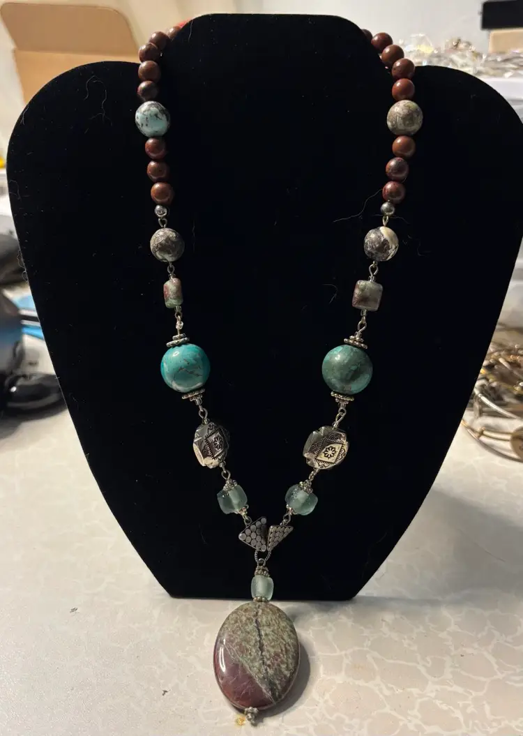 Artisan Made Bohemian Natural Stone Necklace with Sterling Closure