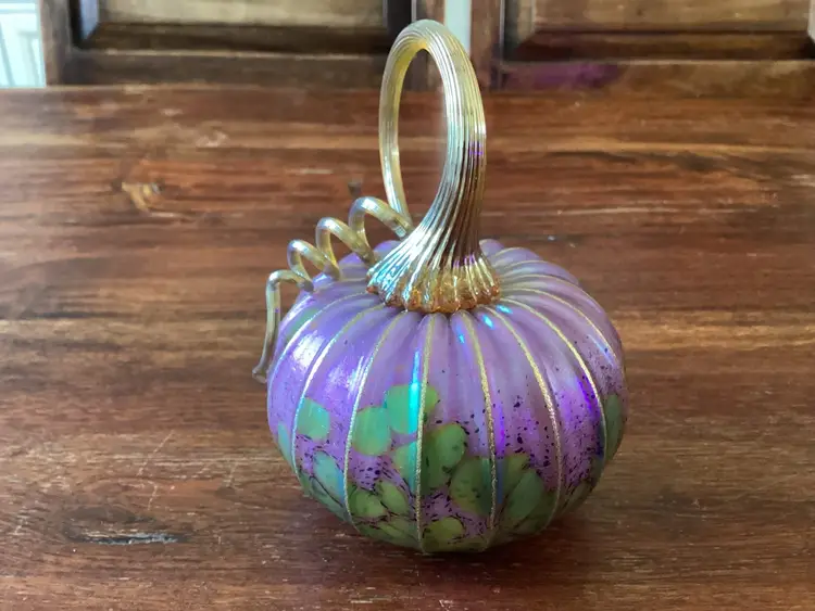 Hand Blown Art Glass Pumpkin, Signed And Dated,  4.75 X 3”