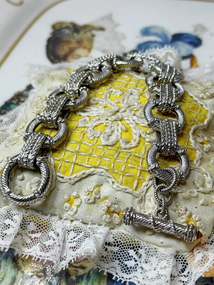 Judith Ripka Sterling Silver 925 Citrine & CZ Circle Link Chain Toggle Bracelet 7.5”