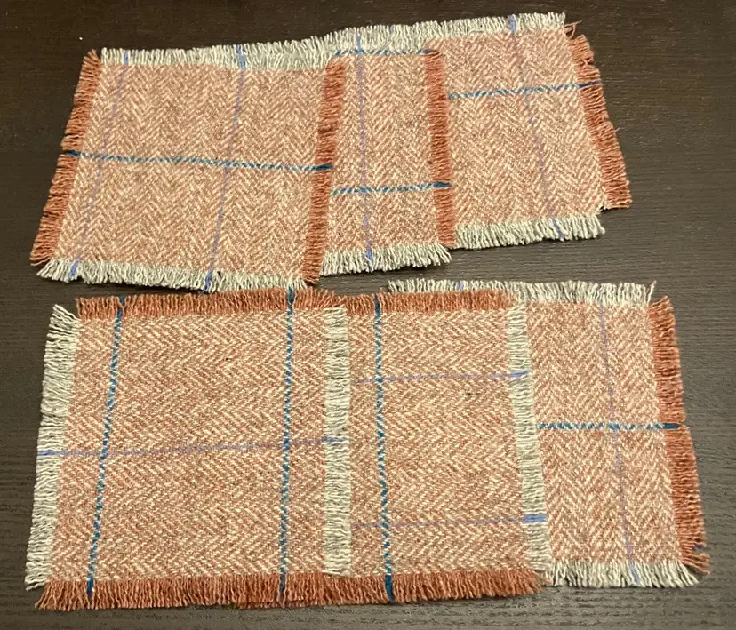 6 Herringbone Weave Pattern Cloth Coasters With Fringe Gray Orange Brown