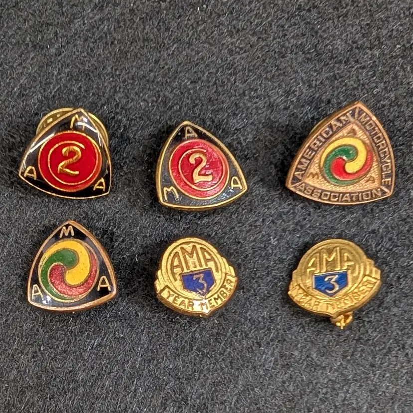 6 Vintage AMA Membership Lapel Pins American Motorcyclist Association 2 & 3 year