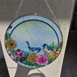 Bridgeton Hall Handcrafted Glass Art Suncatcher Chain - Birds & Flowers - 22031