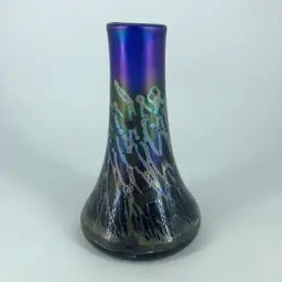 Hand-Blown Robert Coleman Iridescent Blue Art Glass Vase Signed RC