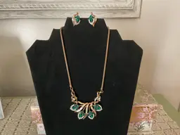 Trifari Emerald Necklace and Clip Earrings Patent Pending