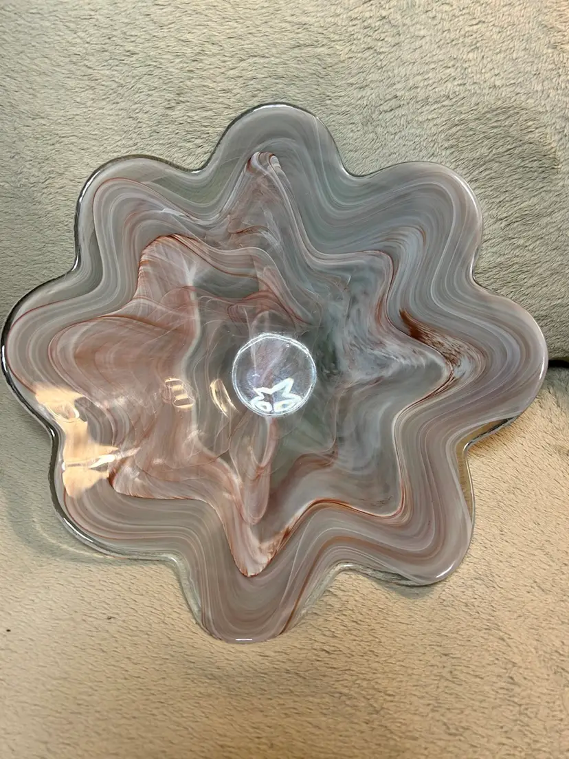 San Miguel~Vidrios~Swirled Art Glass Bowl~Scallop Edge~1980s