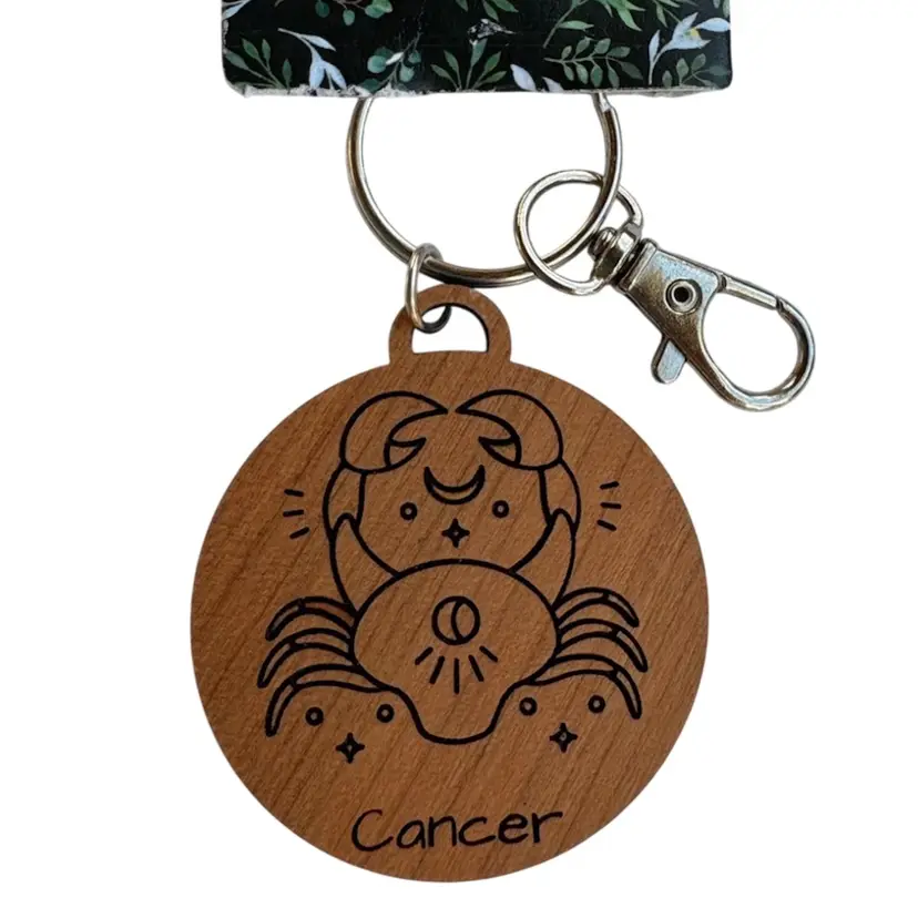 New Wooden Cancer Zodiac Engraved Keychain