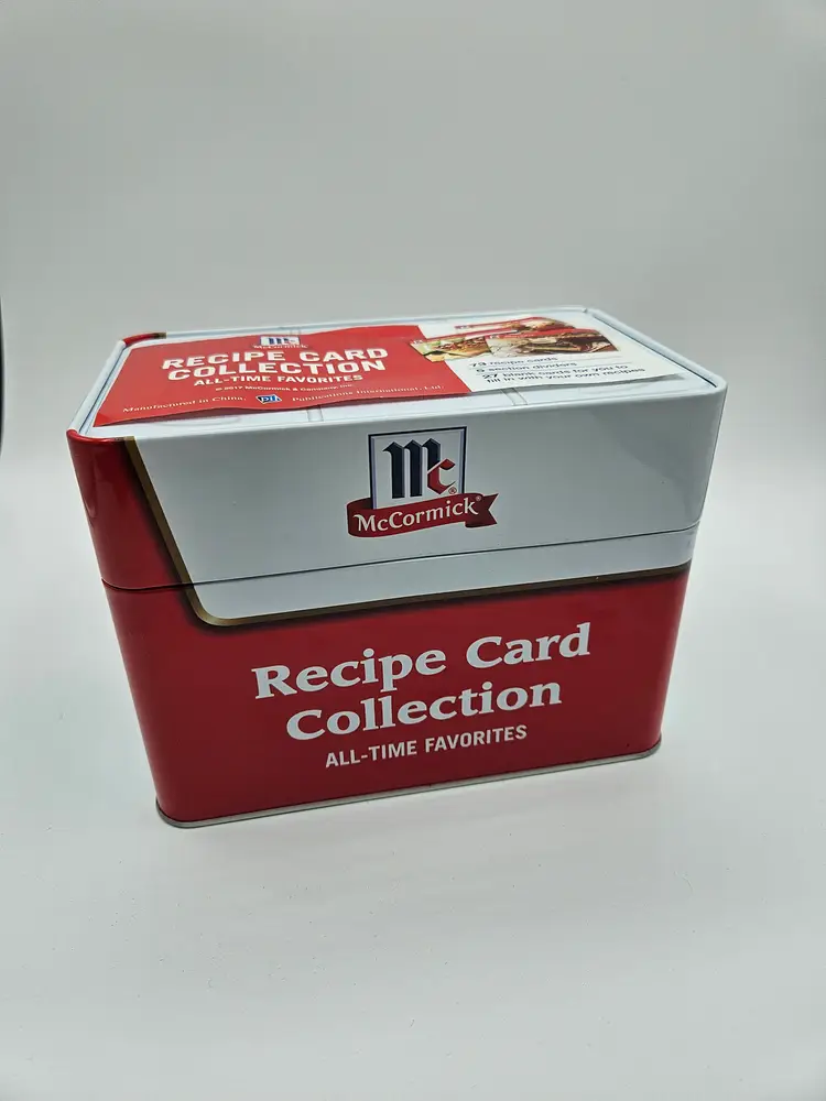 2022 McCormick RECIPE CARD BOX Metal with Recipe Cards, 6.5" X 5"