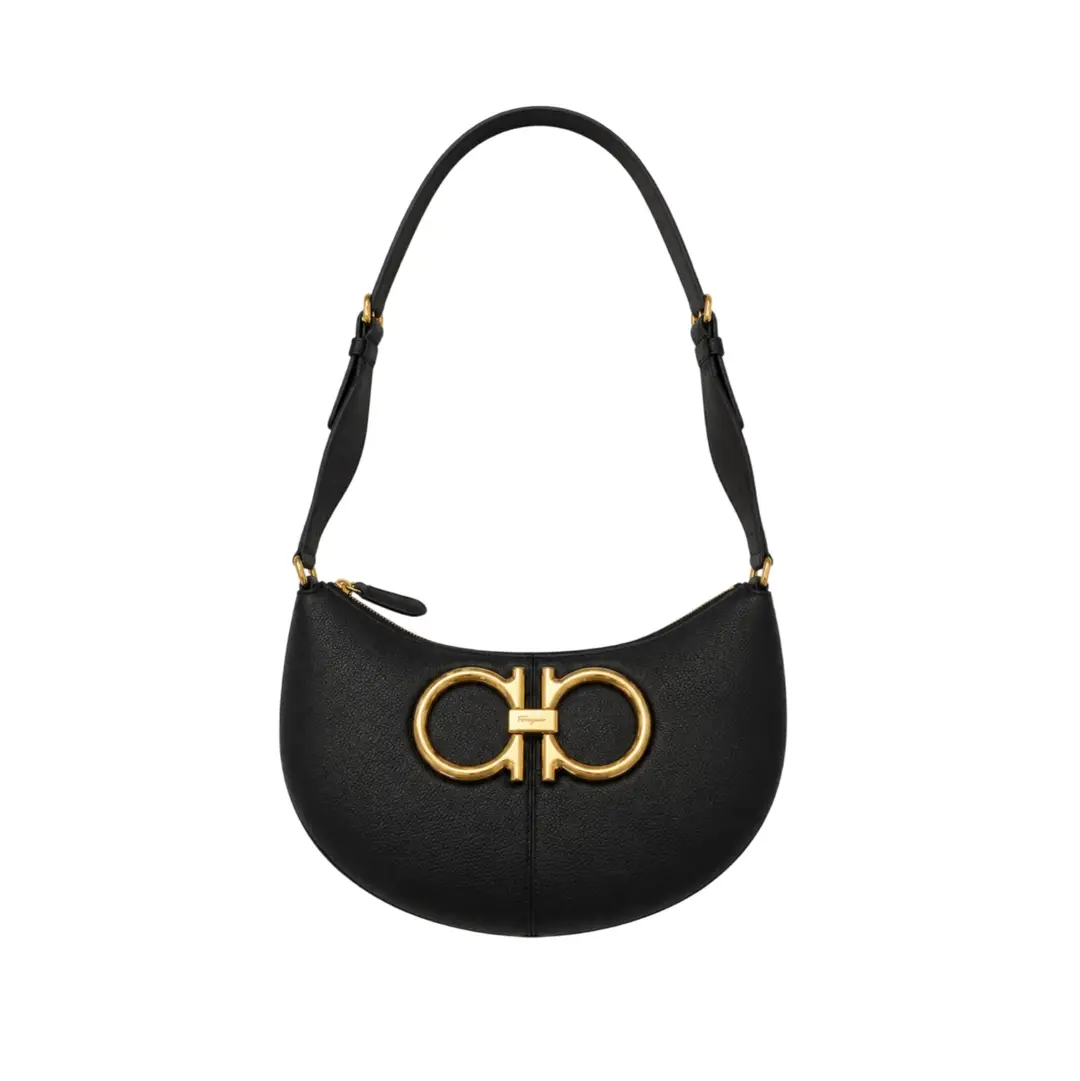 Salvatore Ferragamo Black Leather Maxi Gancio