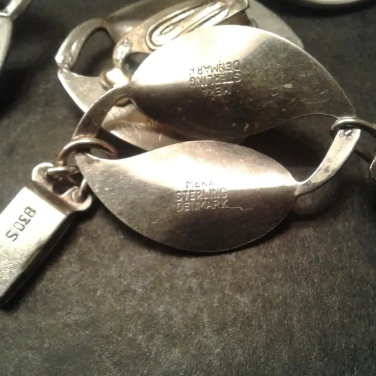 Vintage Meka Denmark Sterling Silver/White Enamel Leaf Necklace & Earrings