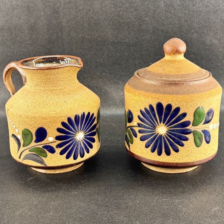Handcrafted Tonala Mexican Pottery Sugar & Creamer Set