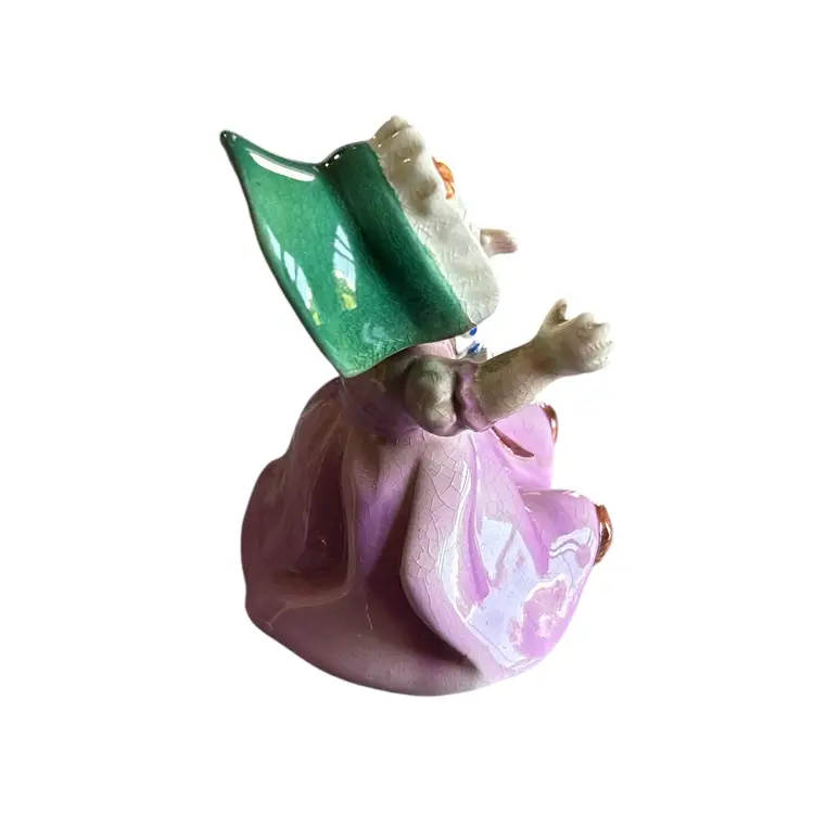 Girl with Pink Dress and Green Bonnet Ceramic Figurine