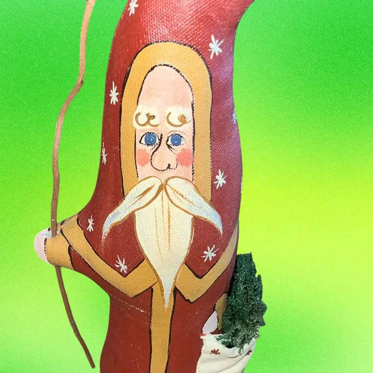 Fully Hand-painted Pillowed Santa w/Organic Embellishments