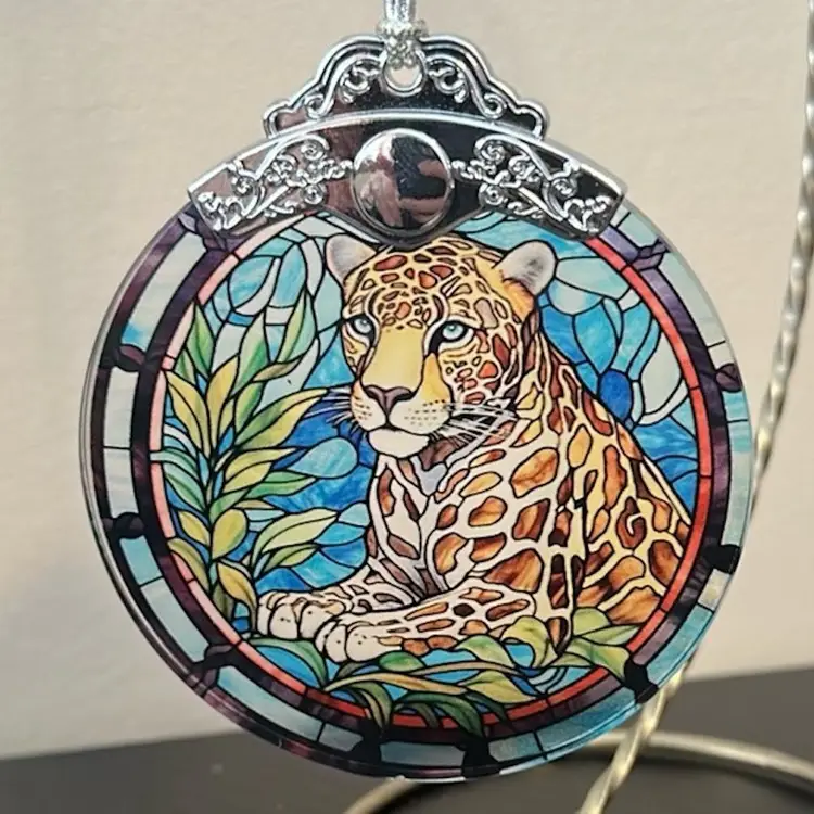 Leopard Stained Glass Ornament 3” Round