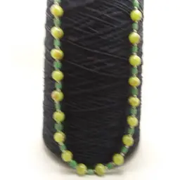 Yellow Green glass beaded necklace 9.5"
