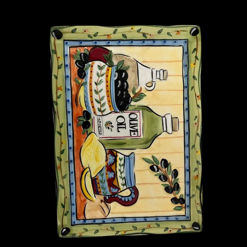 Crimi-Trent for Boston Warehouse Ceramic Trivet / Wall Art – Olive Oil Kitchen Scene (8.25” x 6”)