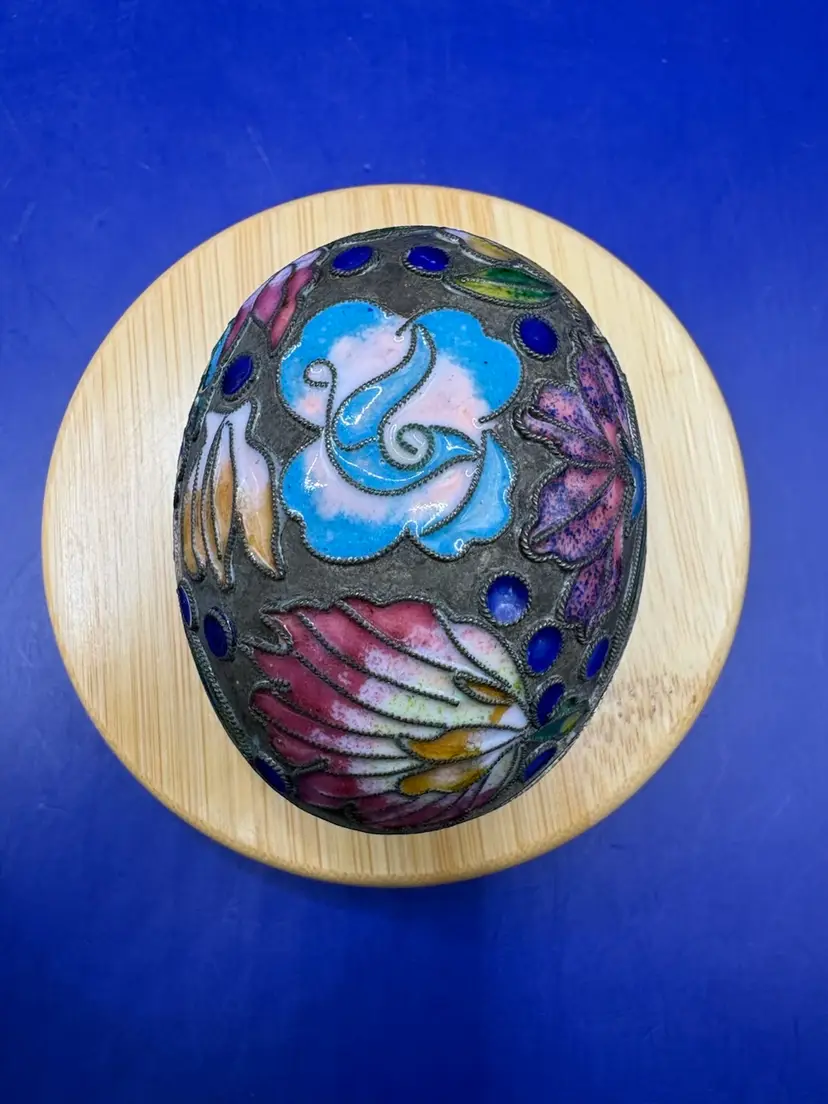 Cloisonné Enamel On Brass Egg Shaped Trinket Box