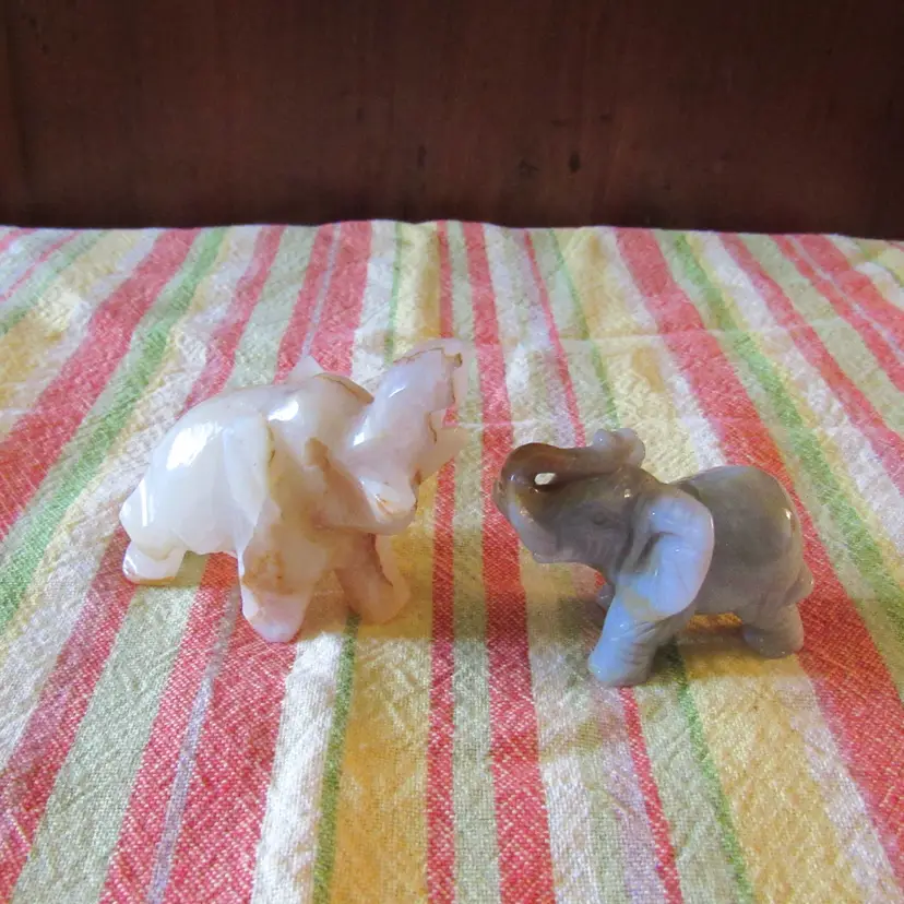 Set of 2 Trunks Up Onyx Stone Marble Carved Elephants