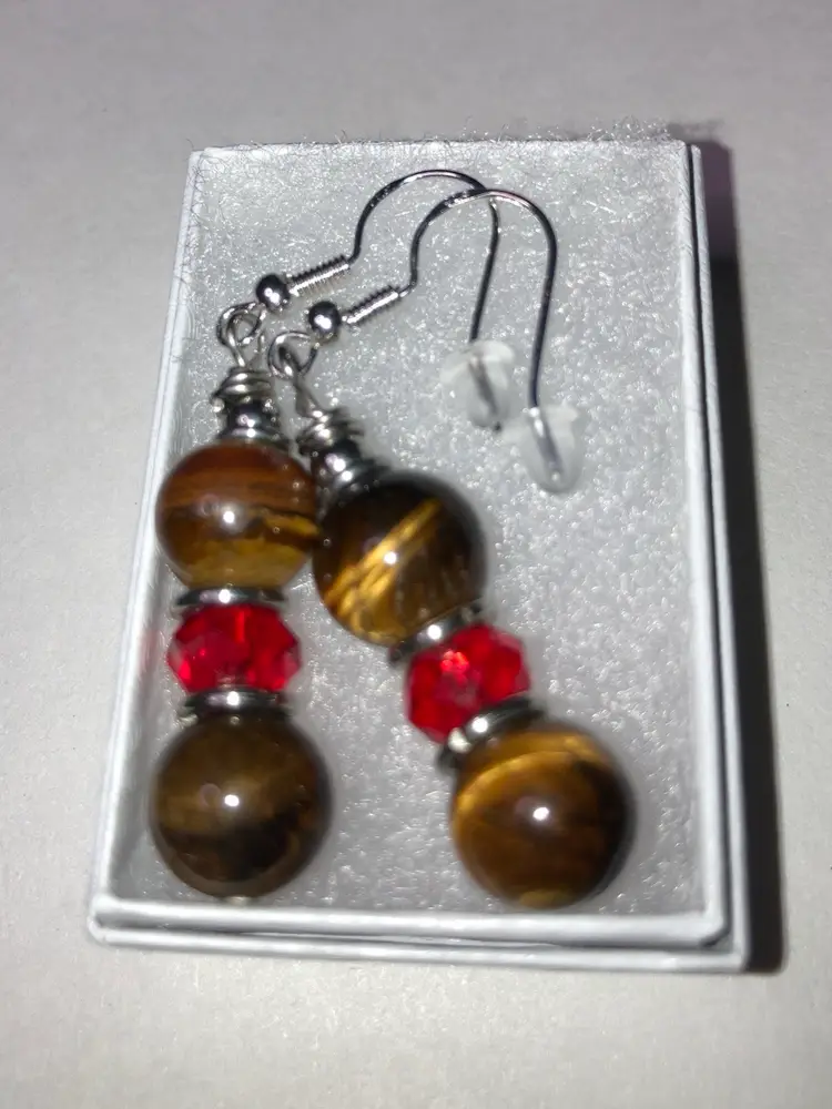 Pierced Fishhook Earrings!  Handmade By Me! 1 3/4” Drop! 925 stamped untested Hooks! Tigers Eye And  Beads!