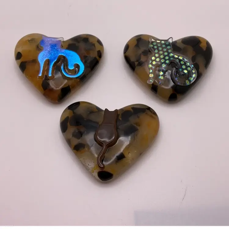 Made by Me! Fused Glass Heart Spotted with Cat 2" Handcrafted Studio Art