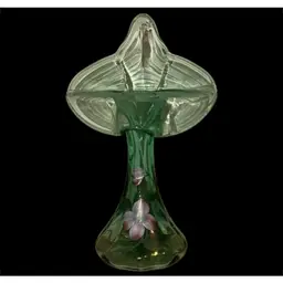 Fenton “Jack In The Pulpit” Hand Painted Sea Mist Green Vase ~ Signed