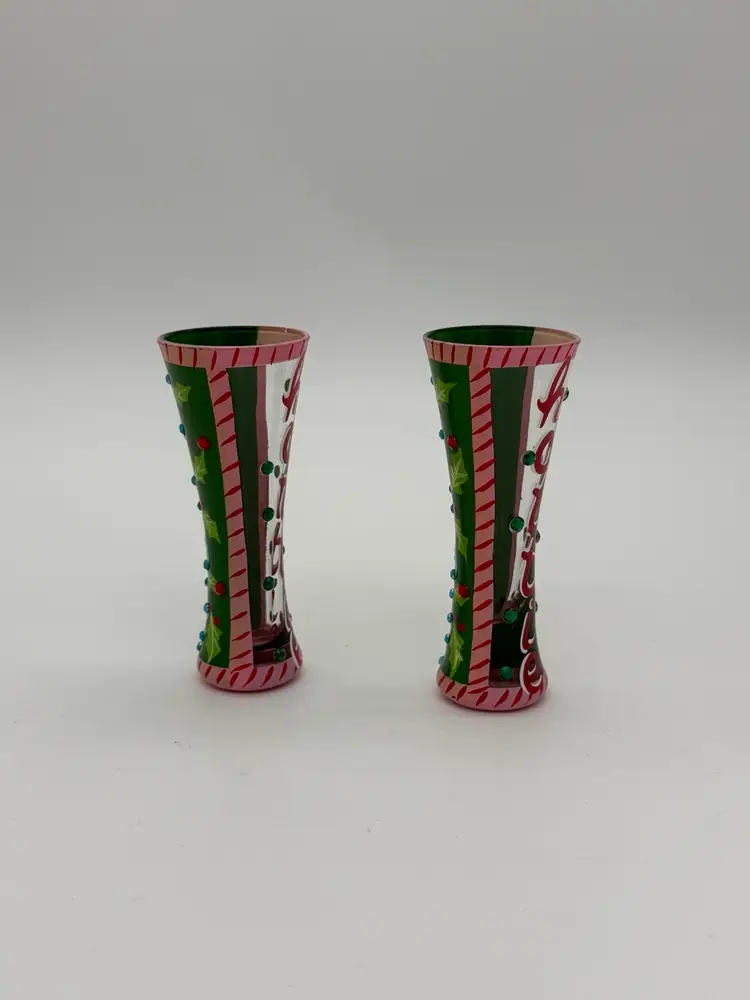 Lolita Handblown Holiday Hottie Christmas 1oz Shot Glasses Set Of 2 Bedazzled