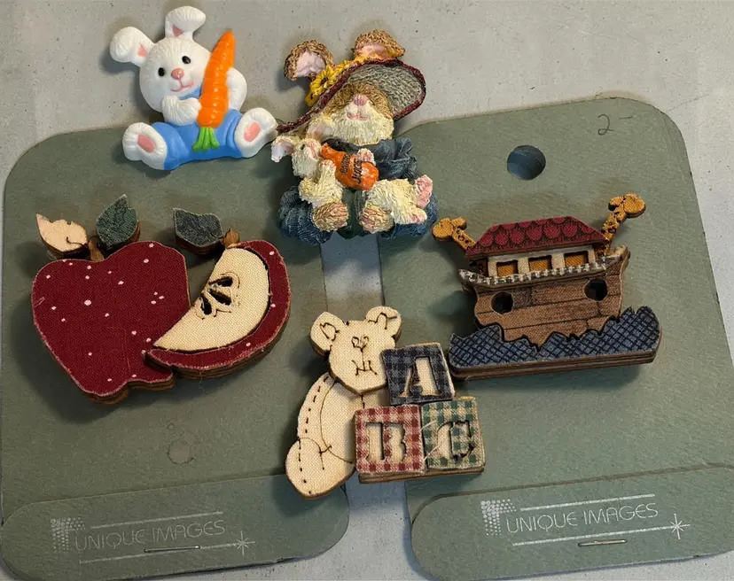 Lot Of 5 Brooches Animal Or Child Themed