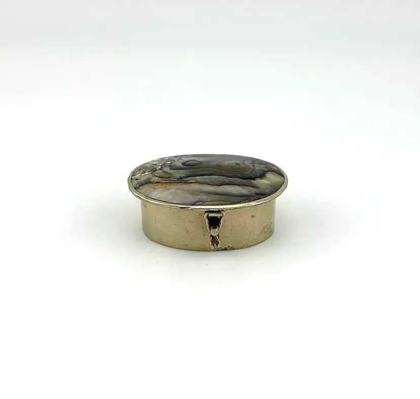 Vintage Alpaca Silver Abalone Shell Trinket Box 1.75”x 1.25”x .75”