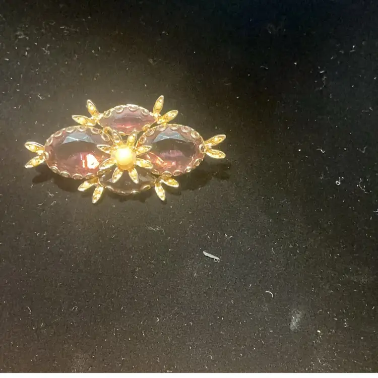 Vintage Purple Glass Gold Tone Brooch